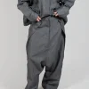 Textured Drop Crotch Trousers in Coal Mel