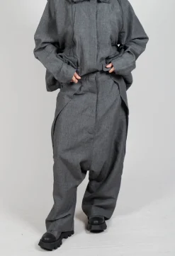 Textured Drop Crotch Trousers in Coal Mel