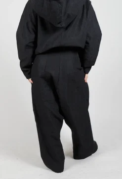 Textured Drop Crotch Trousers in Black Mel
