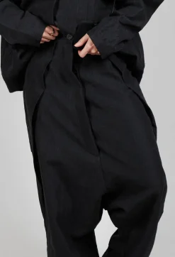 Textured Drop Crotch Trousers in Black Mel