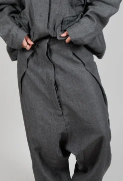 Textured Drop Crotch Trousers in Coal Mel
