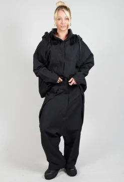 Textured Drop Crotch Trousers in Black Mel