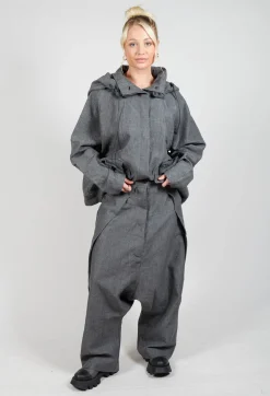 Textured Drop Crotch Trousers in Coal Mel