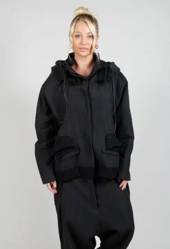 Textured High Neckline Jacket in Black Mel