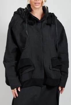 Textured High Neckline Jacket in Black Mel