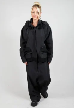 Textured High Neckline Jacket in Black Mel