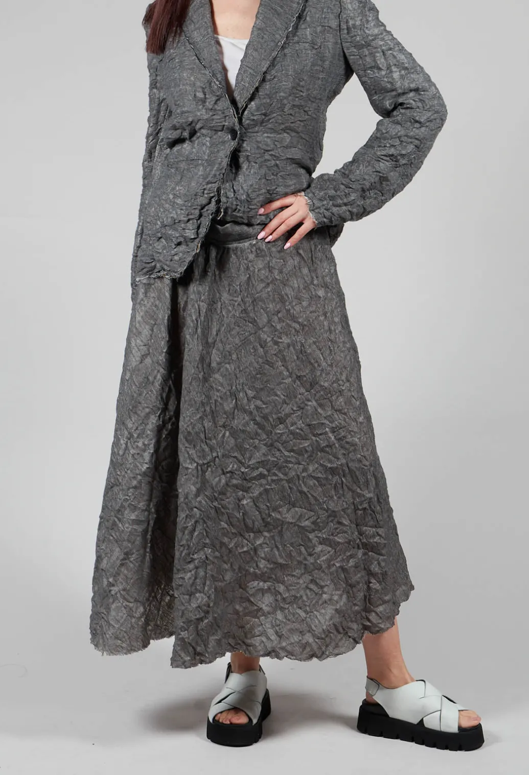 Textured Midi Skirt in Grey