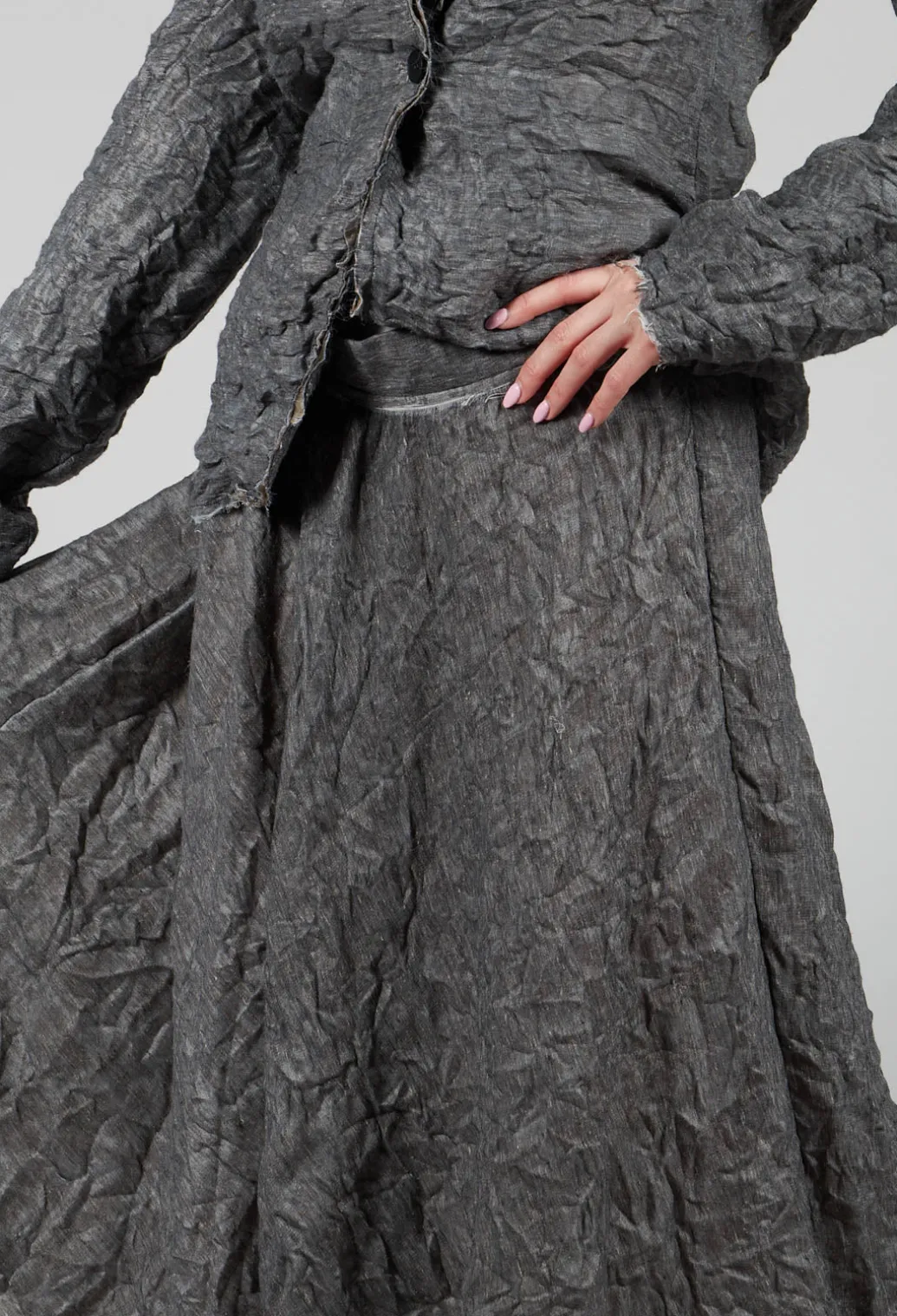 Textured Midi Skirt in Grey