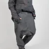 Textured Straight Leg Trousers in Coal Mel