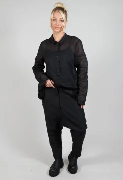 Textured Straight Leg Trousers in Black Mel