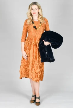Three Quarter Sleeve Smash Dress in Metallic Gold