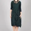 Three Quarter Sleeve Smash Dress in Metallic Forest