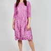 Three Quarter Sleeve Smash Dress in Metallic Pink