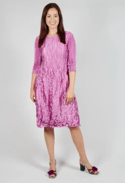 Three Quarter Sleeve Smash Dress in Metallic Pink