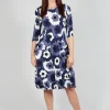 Three Quarter Sleeve Smash Dress in Indigo Flower Spot