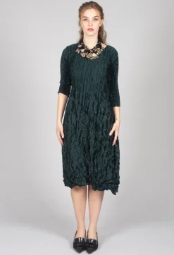Three Quarter Sleeve Smash Dress in Metallic Forest