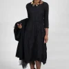 Three Quarter Sleeve Smash Dress in Black