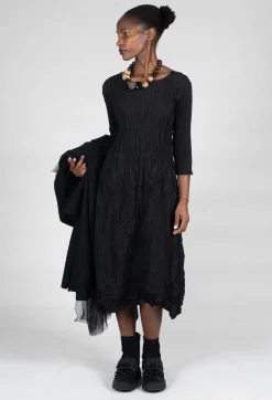 Three Quarter Sleeve Smash Dress in Black