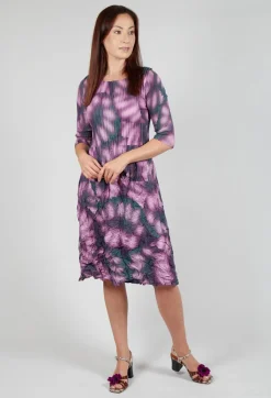 Three Quarter Sleeve Smash Dress in Purple Leaf