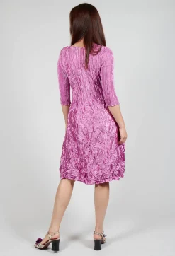 Three Quarter Sleeve Smash Dress in Metallic Pink