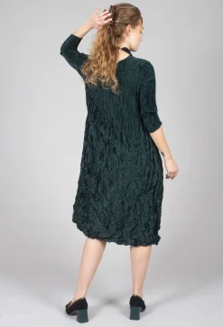 Three Quarter Sleeve Smash Dress in Metallic Forest