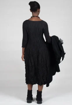 Three Quarter Sleeve Smash Dress in Black