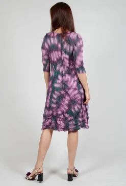 Three Quarter Sleeve Smash Dress in Purple Leaf