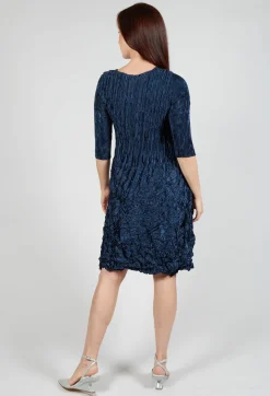 Three Quarter Sleeve Smash Dress in Metallic Ink