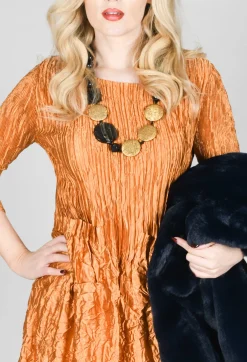 Three Quarter Sleeve Smash Dress in Metallic Gold