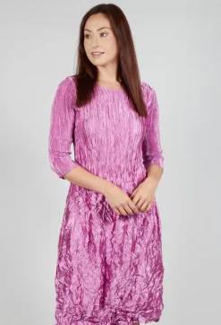 Three Quarter Sleeve Smash Dress in Metallic Pink