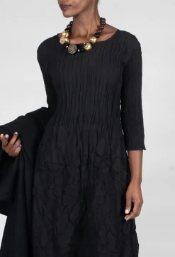 Three Quarter Sleeve Smash Dress in Black