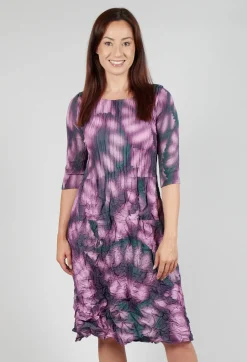 Three Quarter Sleeve Smash Dress in Purple Leaf