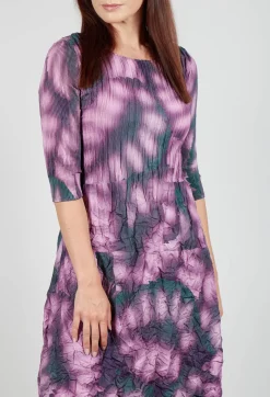 Three Quarter Sleeve Smash Dress in Purple Leaf