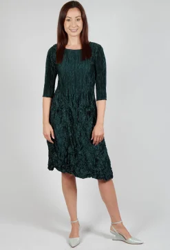 Three Quarter Sleeve Smash Dress in Metallic Forest