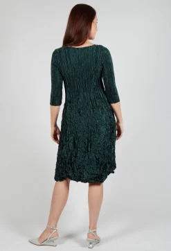 Three Quarter Sleeve Smash Dress in Metallic Forest