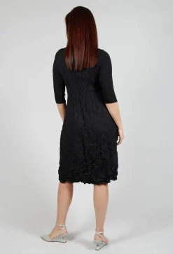 Three Quarter Sleeve Smash Dress in Black