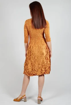 Three Quarter Sleeve Smash Dress in Metallic Gold