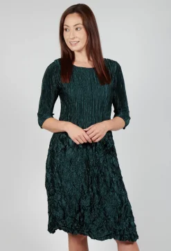Three Quarter Sleeve Smash Dress in Metallic Forest