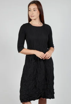 Three Quarter Sleeve Smash Dress in Black