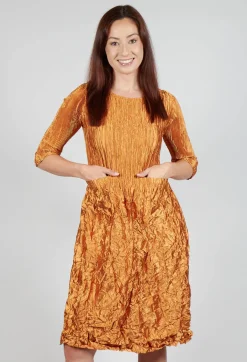 Three Quarter Sleeve Smash Dress in Metallic Gold