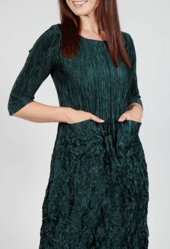 Three Quarter Sleeve Smash Dress in Metallic Forest
