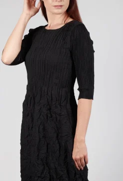 Three Quarter Sleeve Smash Dress in Black