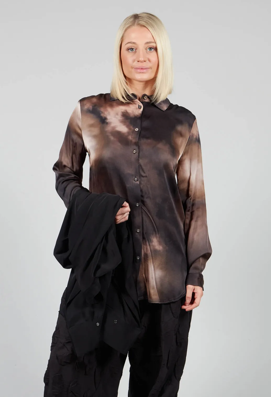Tie Dye Long Sleeve Shirt in Multi Brown