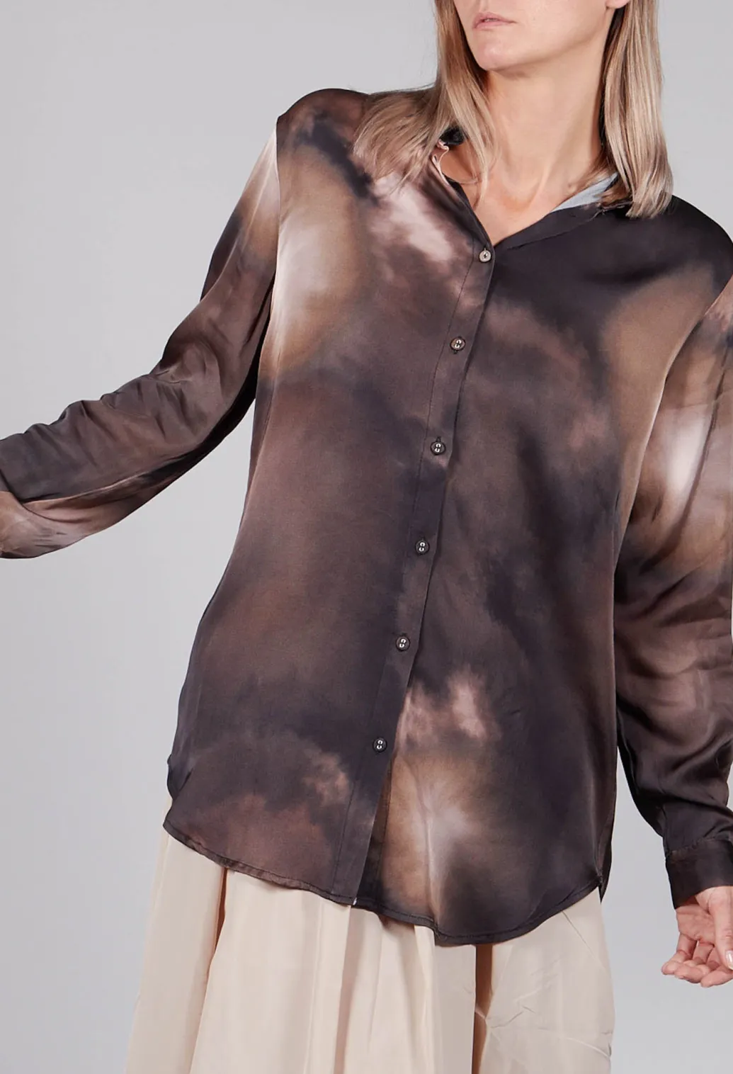 Tie Dye Long Sleeve Shirt in Multi Brown