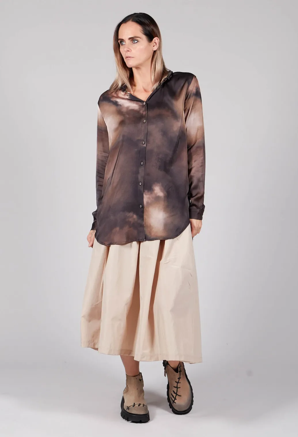 Tie Dye Long Sleeve Shirt in Multi Brown