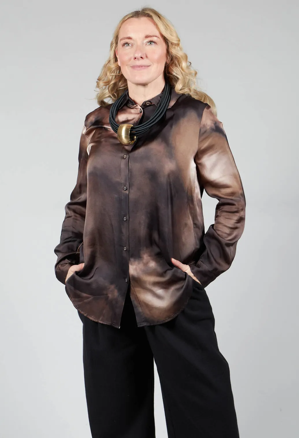 Tie Dye Long Sleeve Shirt in Multi Brown
