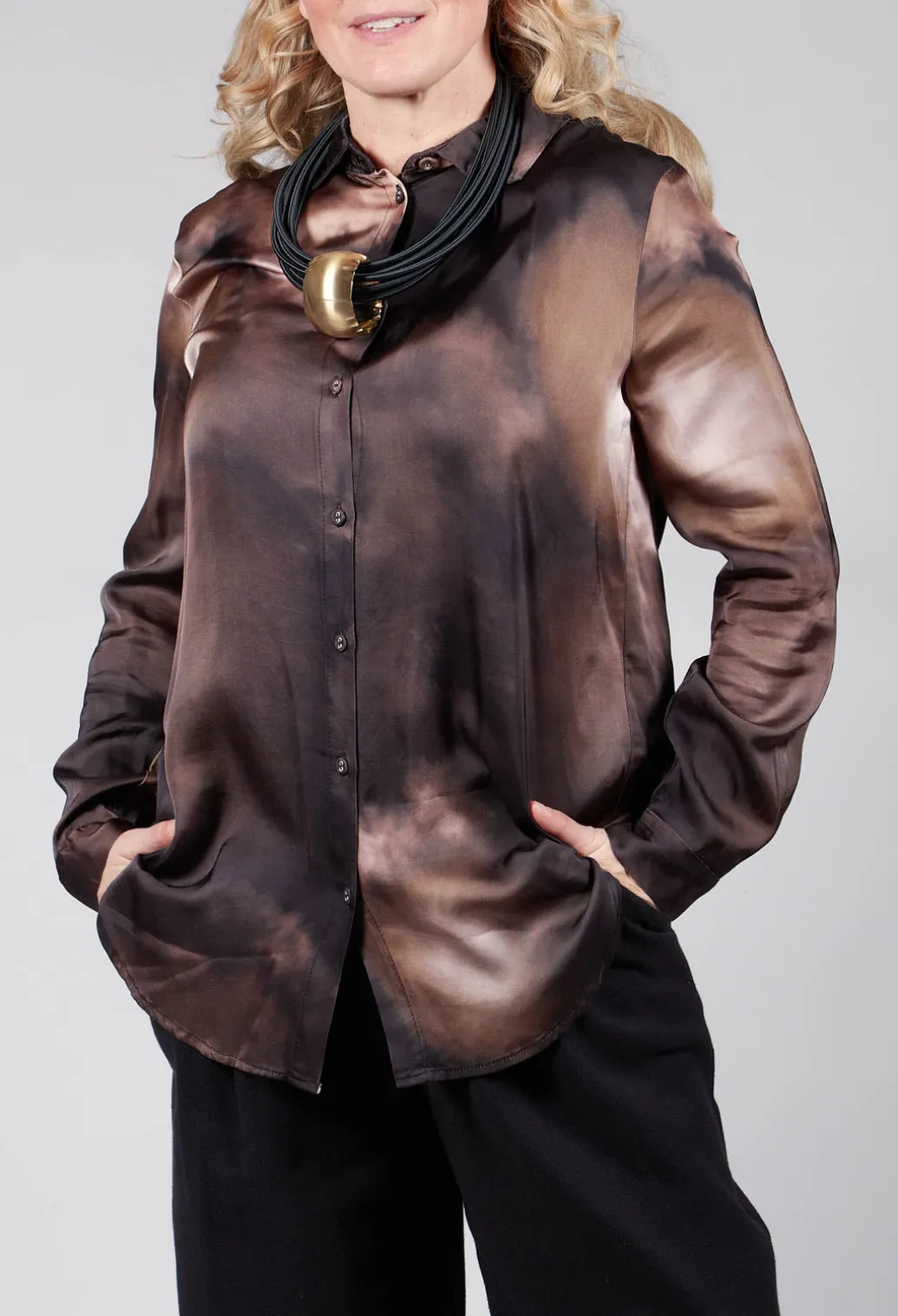 Tie Dye Long Sleeve Shirt in Multi Brown