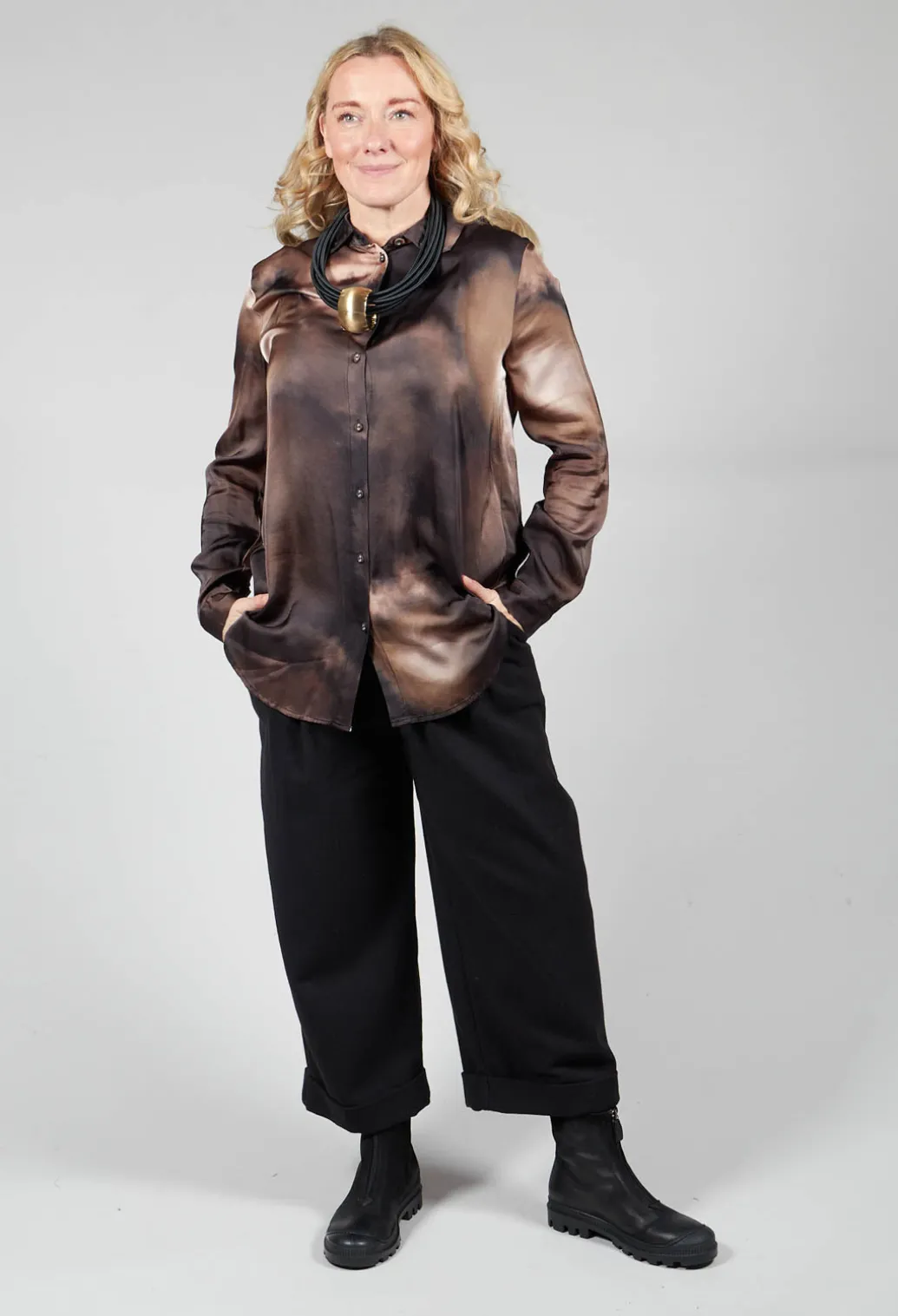 Tie Dye Long Sleeve Shirt in Multi Brown