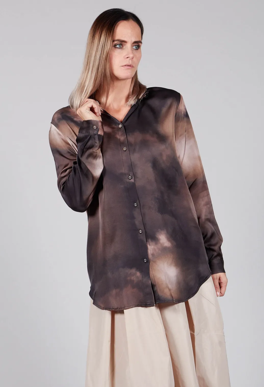 Tie Dye Long Sleeve Shirt in Multi Brown