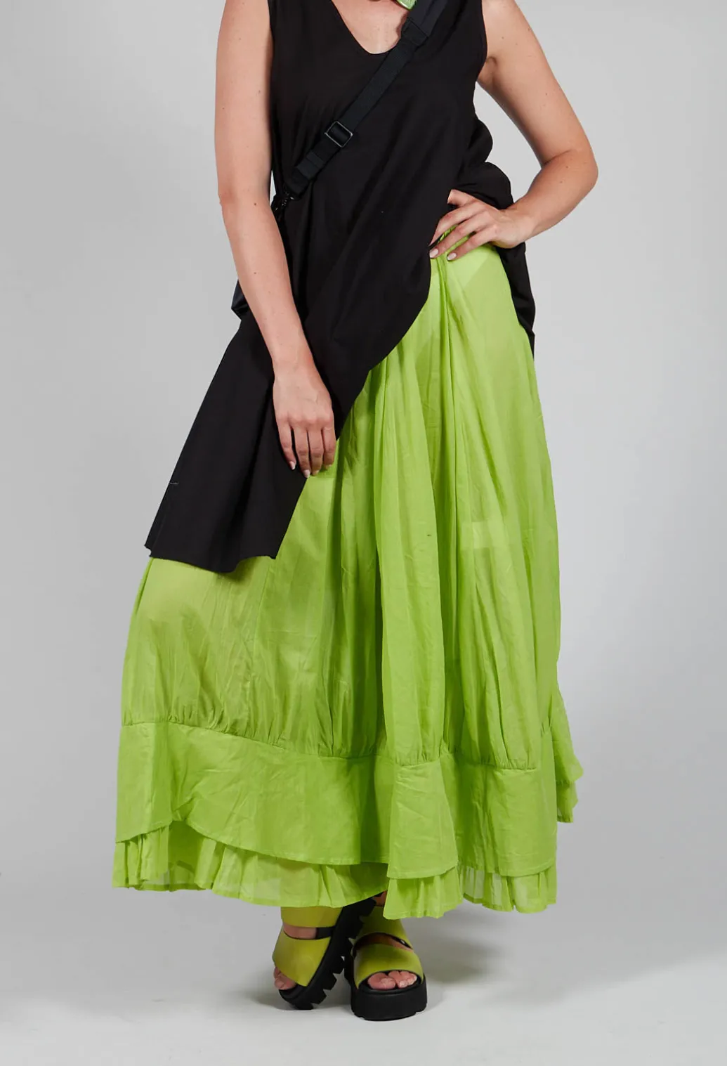 Tiered Long Skirt in Electric Green